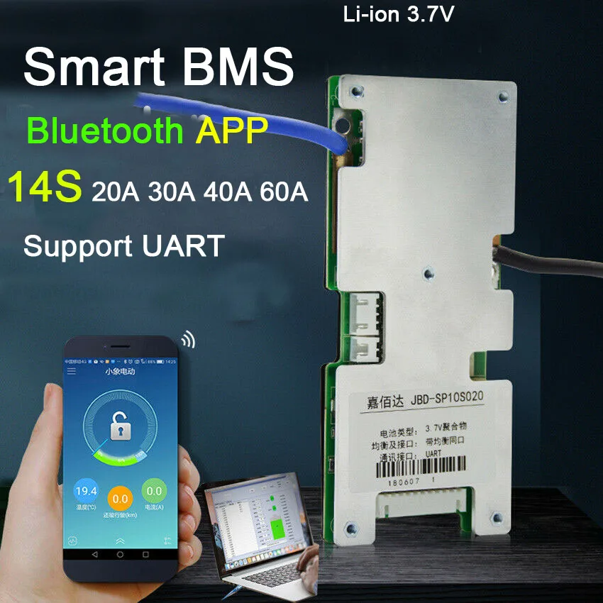 Умная плата защиты литий ионной батареи 14S 48 в 60 А 40 30 20 18650 баланс BMS Bluetooth