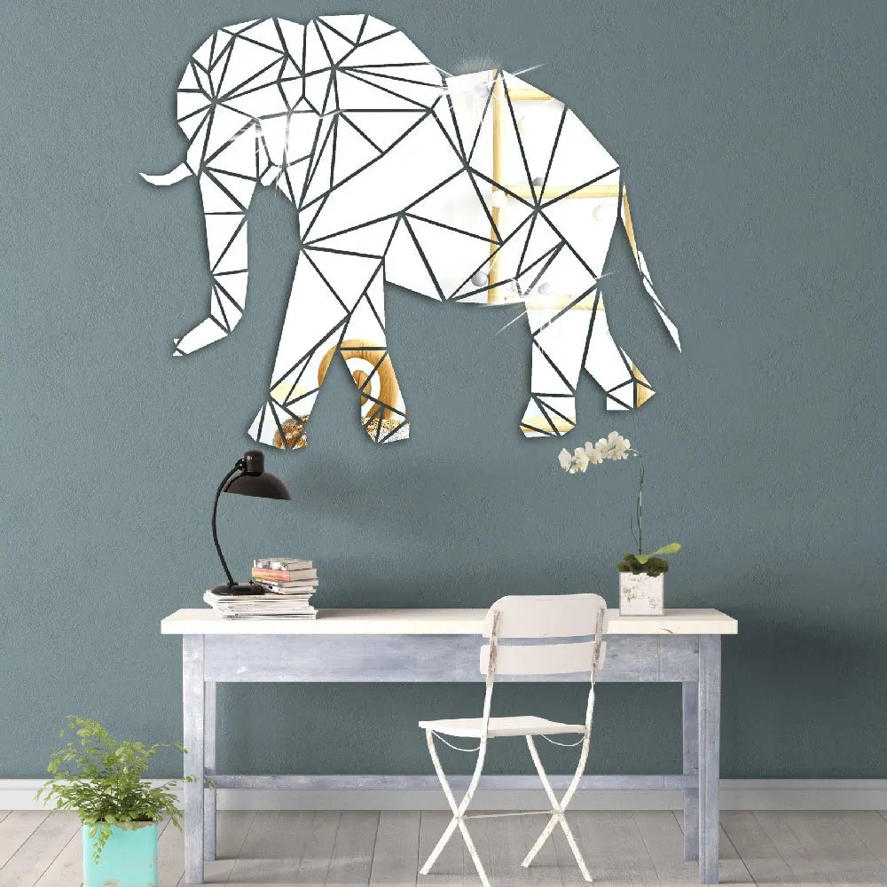 

Geometric Animal Elephant 3D Acrylic Mirror Sticker Wall Decoration Wall Stikers Mordern Livingroom Room Decor Aesthetic