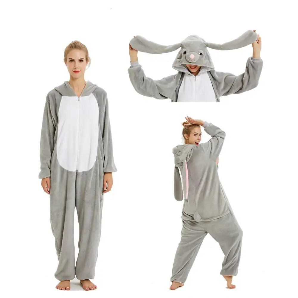Rabbit Для взрослых Аниме Хэллоуин Косплей Костюм единорога Onesie женские костюмы мультфильм животных пижамы Стич Покемон зима - Цвет: Rabbit