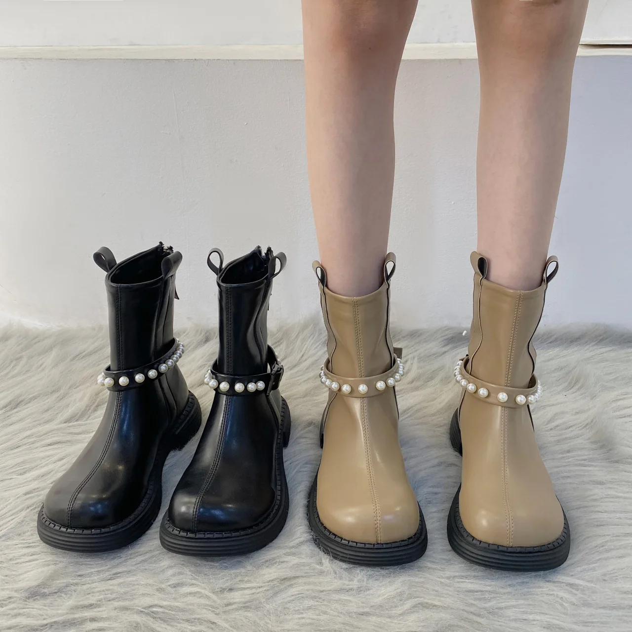 

Женская обувь для верховой езды, роскошные дизайнерские зимние ботинки на молнии с круглым носком, прорезиненные ботинки до середины икры в...