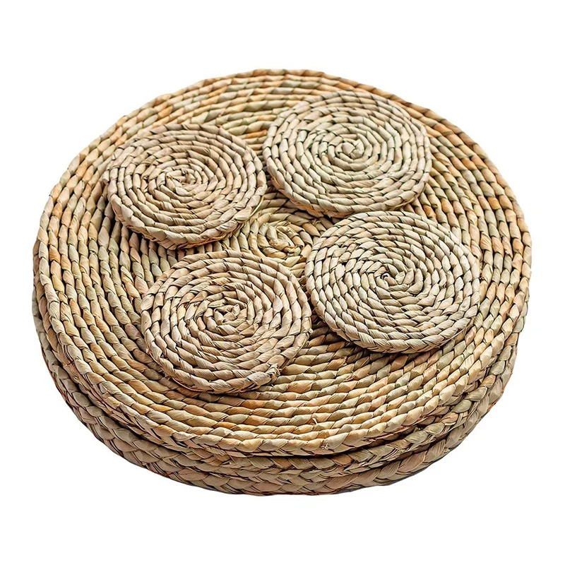 

8 Pcs Round Weave Placemat Non-Slip Heat-Resistant Mats Coaster for Table,Pots,Pans Teapots in Kitchen,12 Inch,4 Inch