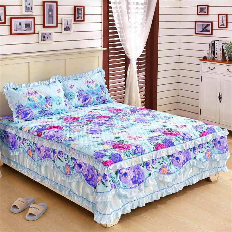 

Cotton thick Lace Bedding Bedspread Pillowcases Winter Warm Non-slip Bed Sheets Mattress Cover King Queen Size Bed Cover