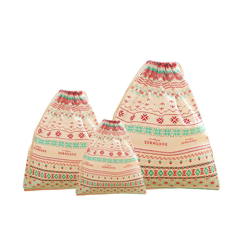Christmas Gift Bags Sacks Hessian Santa Stocking Candy Present Storage Bag with Drawstring New Year Party Decoration Supplies | Дом и сад