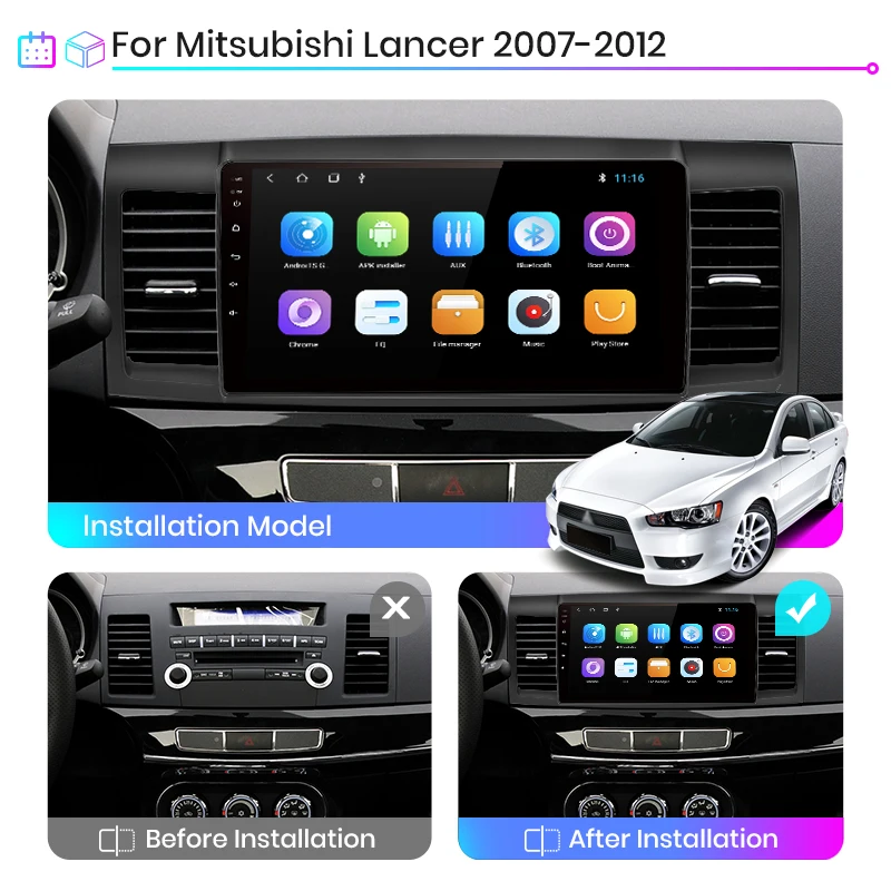 Автомагнитола Junsun с экраном мультимедийный видеоплеер на Android для Mitsubishi Lancer 2007 2013
