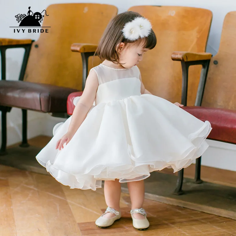 Платье на 1-й день рождения для девочек 2-3 лет белое платье Тюлевое Розовое