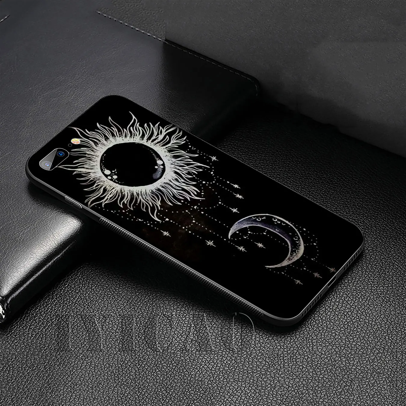 IYICAO Gold moon and Sun Aesthetic Soft Silicone Cover Case for iPhone 11 Pro XR X XS Max 6 6S 7 8 Plus 5 5S SE Black Phone |
