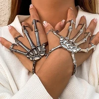 gothic punk bracelet for women vintage wrap skeleton hand bangles bracelet elastic chain adjustable hip hop jewelry girls gift