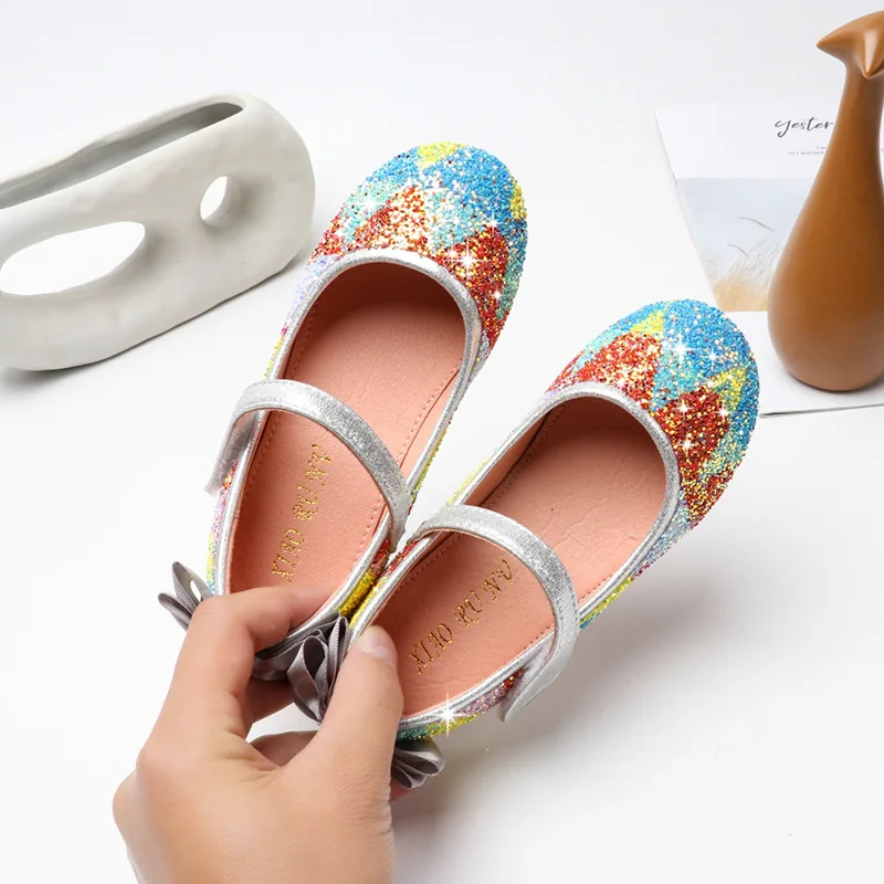 Летнее платье для детей Платье принцессы девочек Блестящие Босоножки кожаные