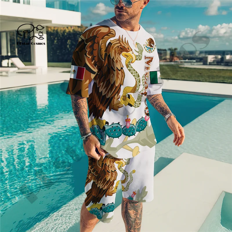 

PLstar Cosmos 3DPrint Newfashion Custom Name Mexico Flag Eagle Art Summer T-Shirt Shorts Sleeve Funny Harajuku Streetwear A-1