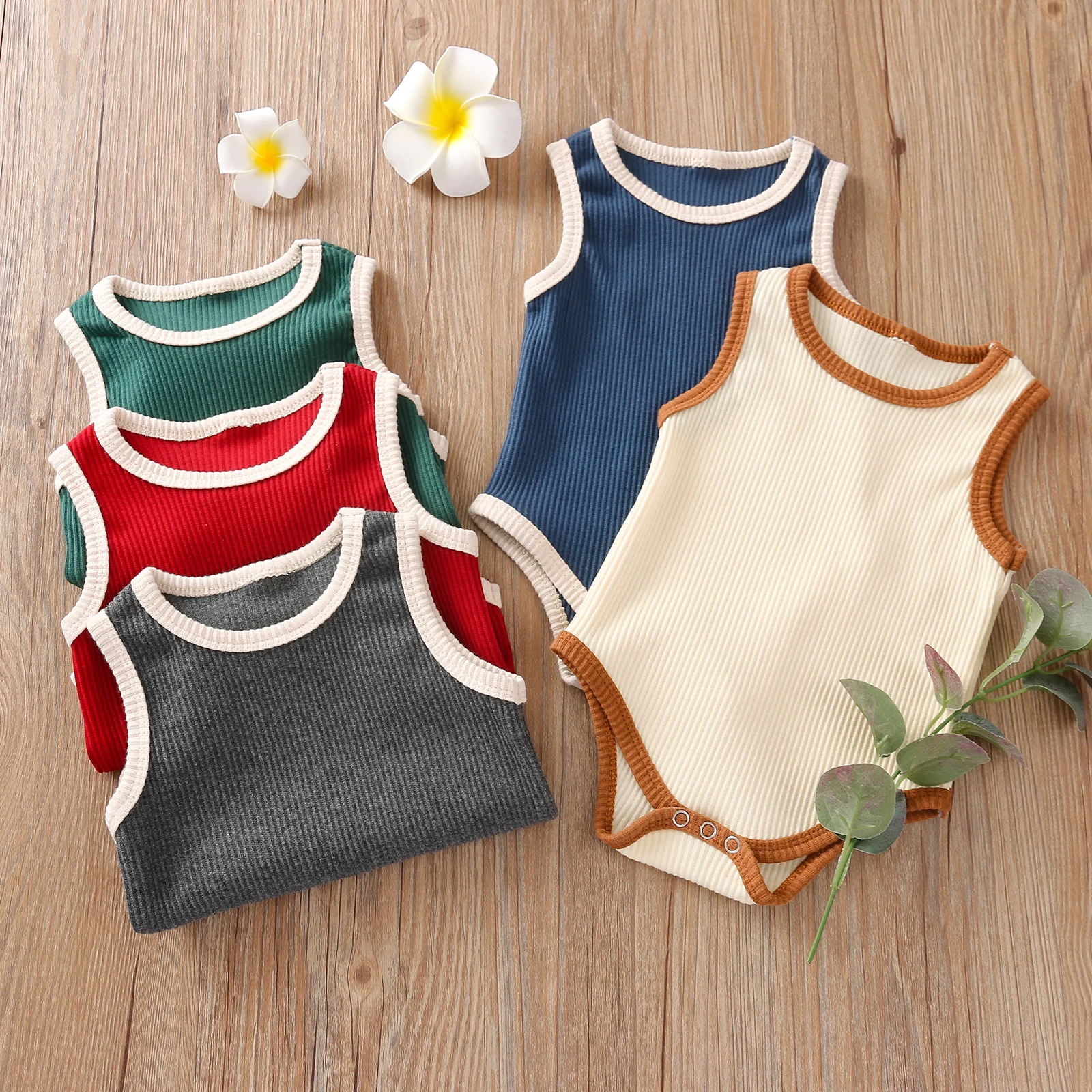 

Baby Newborn Patchwork Ribbed Romper Sleeveless O Neck Infant Toddler Summer Rompers Jumpsuits Baby Clothing 3-24M