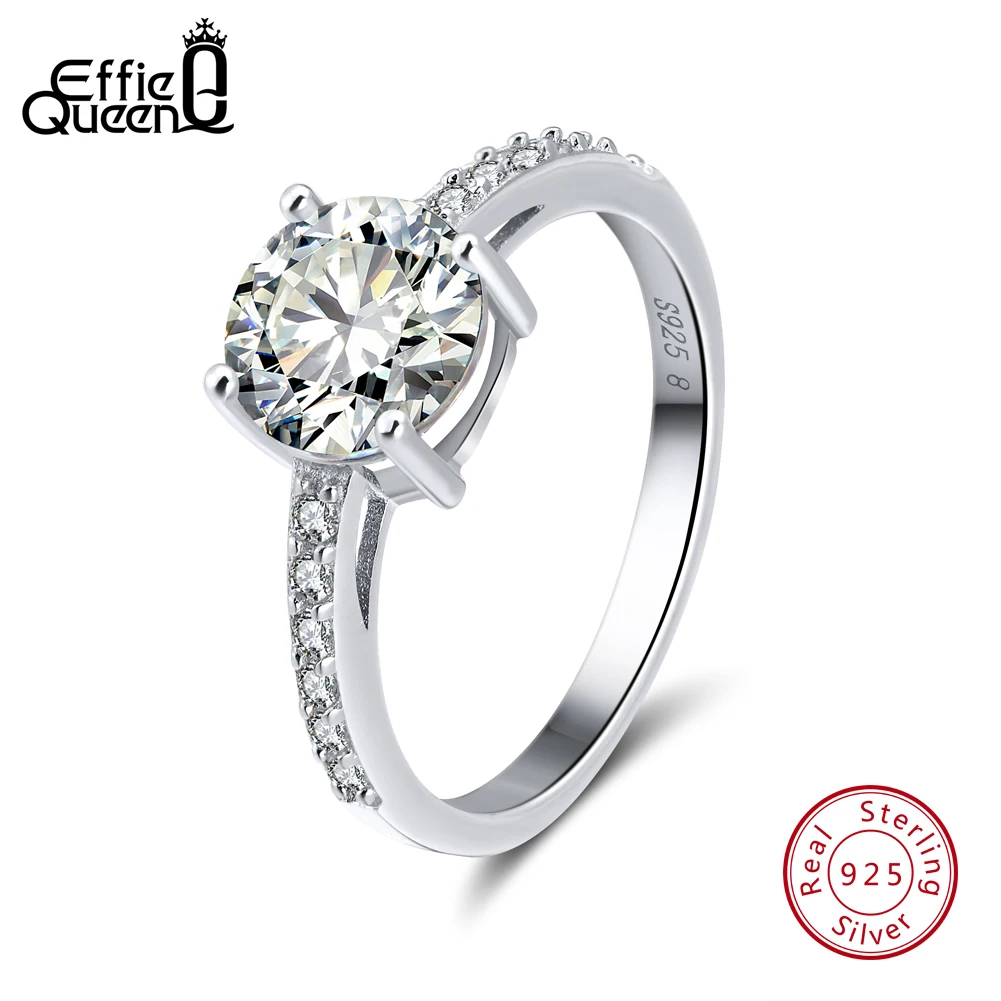 

Effie Queen Real 925 Sterling Silver Wedding Rings for Women AAA Shiny Cubic Zircon Luxury Engagement Ring Party Jewelry BR56