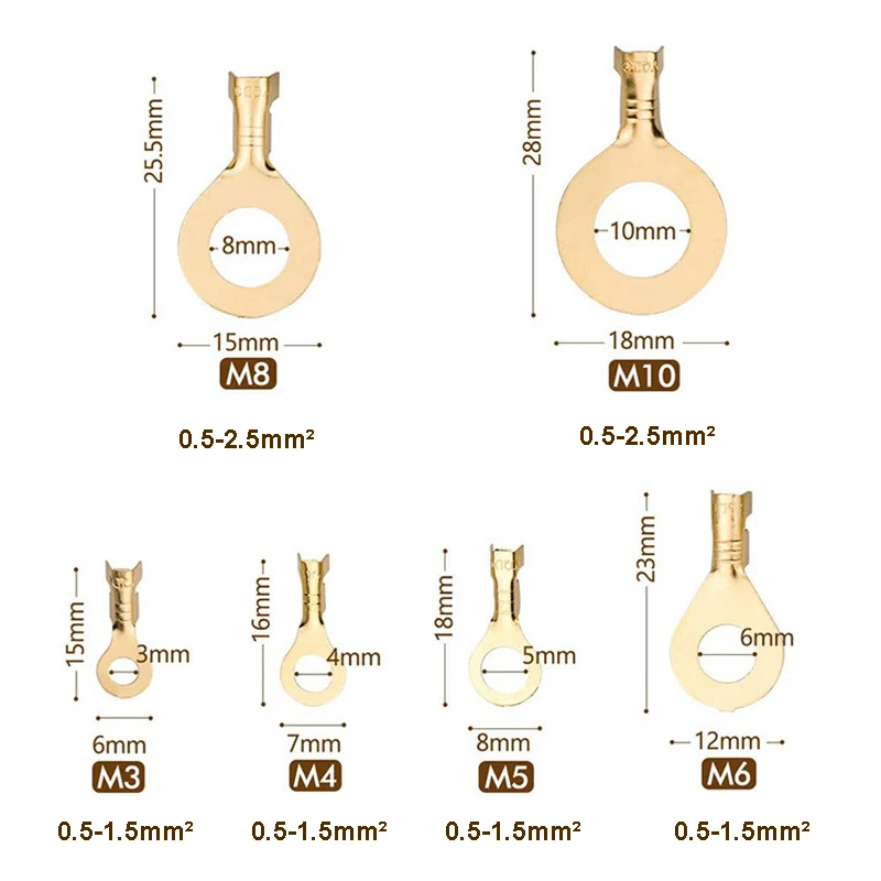150/540 шт M3/M4/M5/M6/M8/M10 кольцо наконечники глаза медные обжимные клеммы кабельный