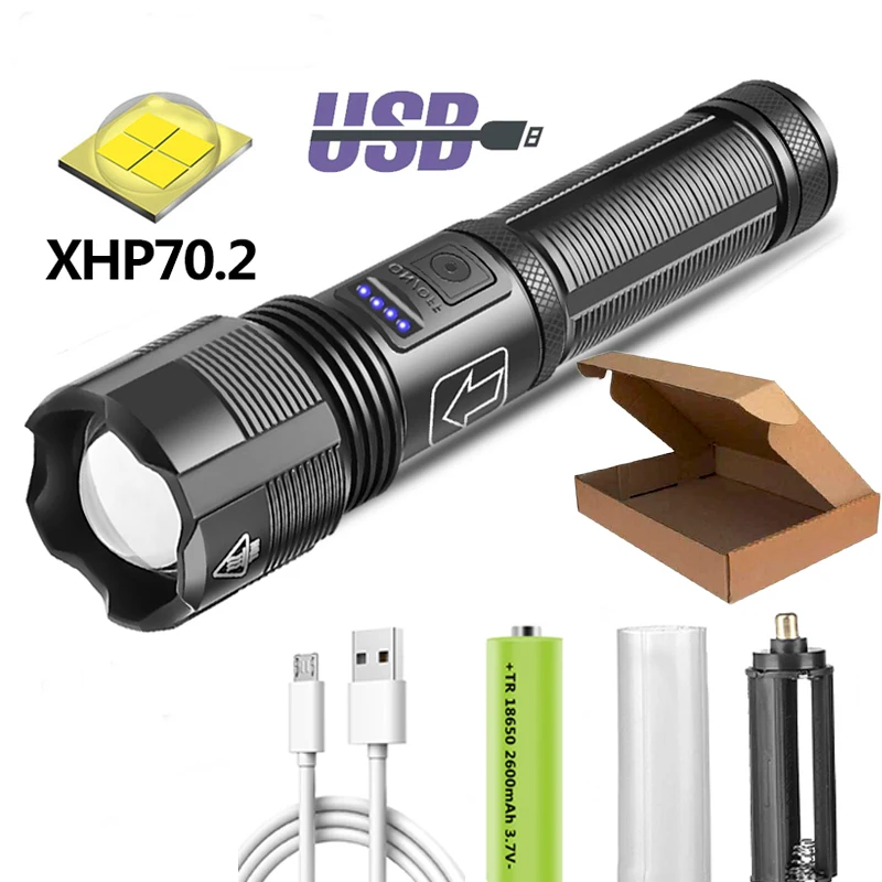 

Светодиодный фонарик высокого качества XHP70.2 XHP50.2, тактический охотничий фонарь, перезаряжаемый через Usb масштабируемый фонарь с батареей ...