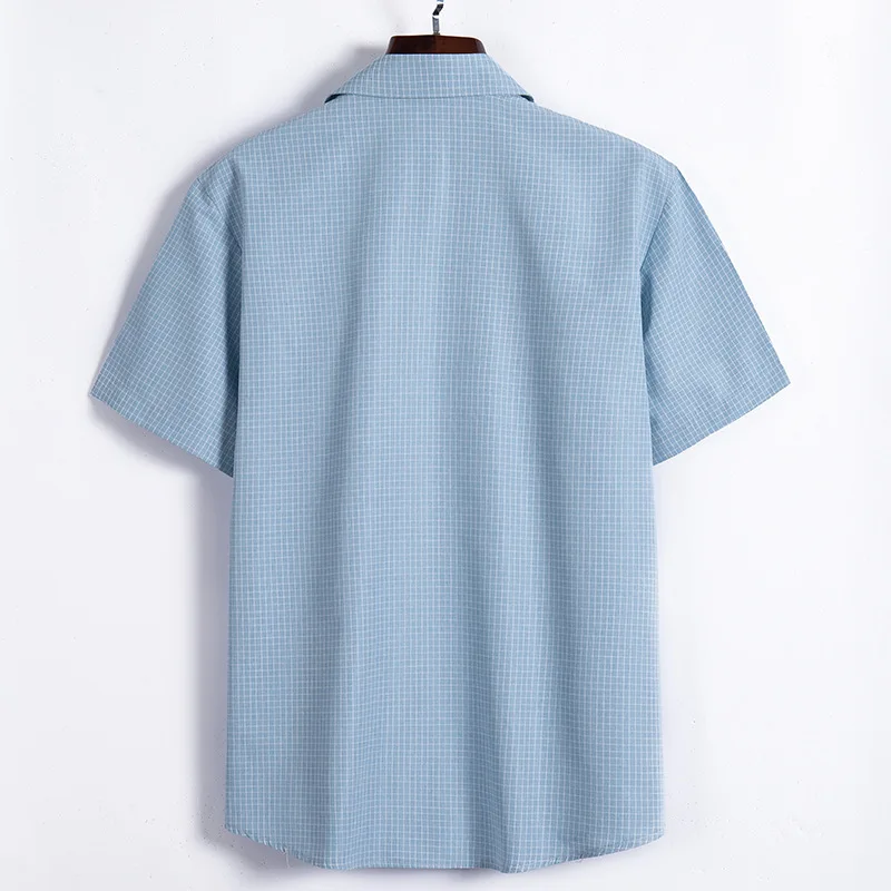 

Summer 2021 new men's fattening plus size fashionable casual Lapel Plaid short sleeve shirt