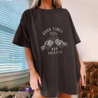 Женская футболка с принтом Good Times Bad Friends, свободная футболка большого размера с рукавом до локтя, женская летняя одежда, повседневные топы с открытыми плечами