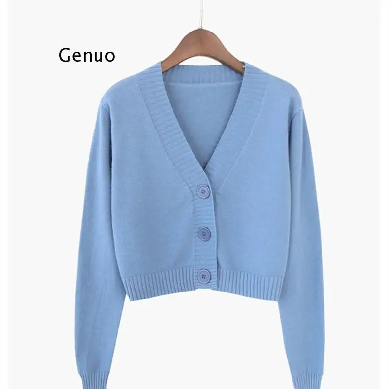 Вязаный Укороченный кардиган женский корейский короткий свитер с длинным