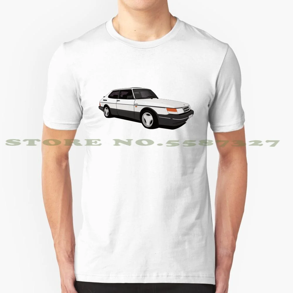 

White Saab 900 Turbo Aero Illustration Summer Funny T Shirt For Men Women Saab Saab 900 Turbo 16 Aero Saab 900 Aero Saab 900