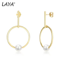 laya 925 sterling silver fashion natural fresh water pearl big circle drop earrings womens party wedding high quality jewelry