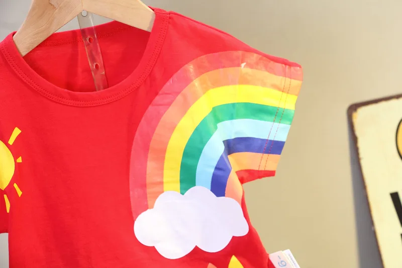 

Children's Clothing 2021 Summer Baby Kids Boys Girls Rainbow Print Casual Suit T-shirt + Shorts 2piece Toddler Clothing Set
