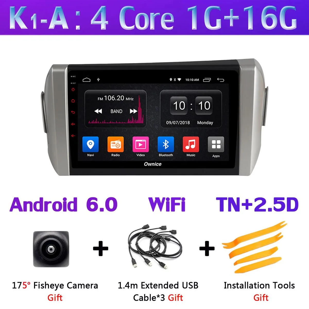 K1-A 360 ° панорамный 4G WiFi Android 9,0 8Core 4G+ 64G Автомобильный мультимедийный плеер gps компактное минирадио CarPlay для Toyota Innova Crystal - Цвет: K1-A