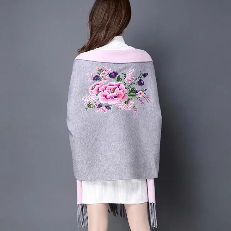 Женское Вязаное пончо с принтом длинный свитер V-образным вырезом и рукавом