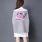 Женское Вязаное пончо с принтом, длинный свитер с V-образным вырезом и рукавом летучая мышь, Свободный кардиган с запахом, 2021