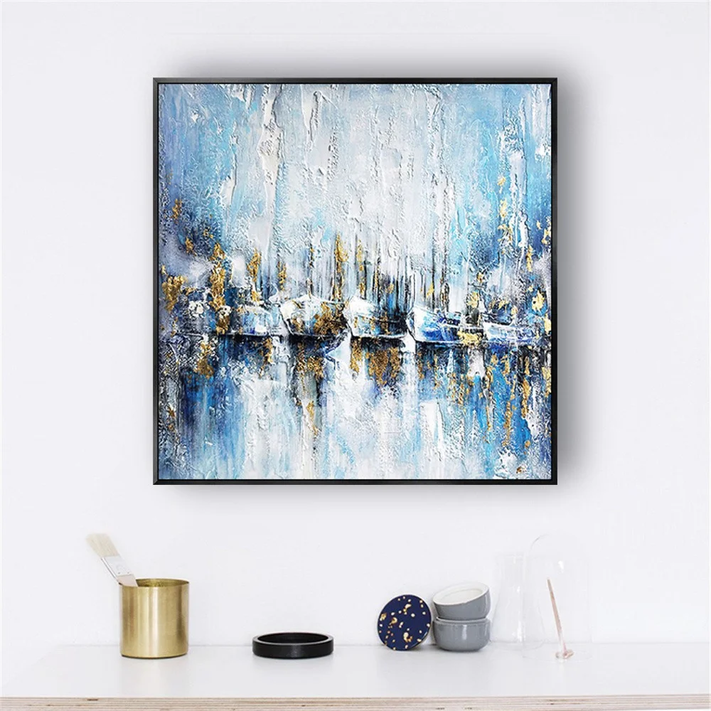 Толстая Текстура масляная живопись вид города на холсте Ручная работа настенное искусство абстрактные подвесные картины для гостиной украшение ручной работы