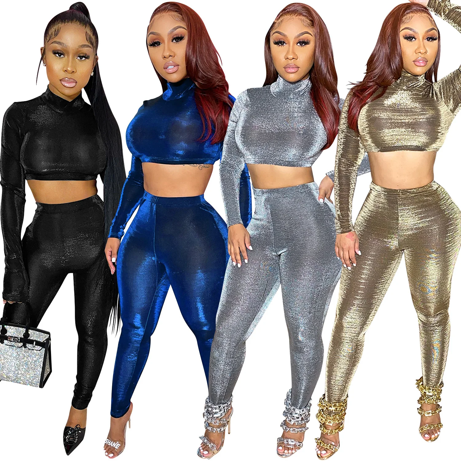 

Zoctuo Sexy Women Two 2 Piece Set Gilding Outfit Jogger Pants Suit Club Party Sweatsuit Tracksuit Womens 2022 Spring Winter