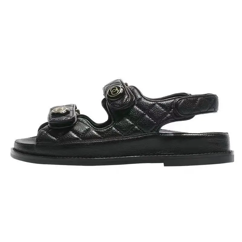 

2021 summer new Xiaoxiangjia thick-soled double flat sandals female velcro buckle Roman sandals