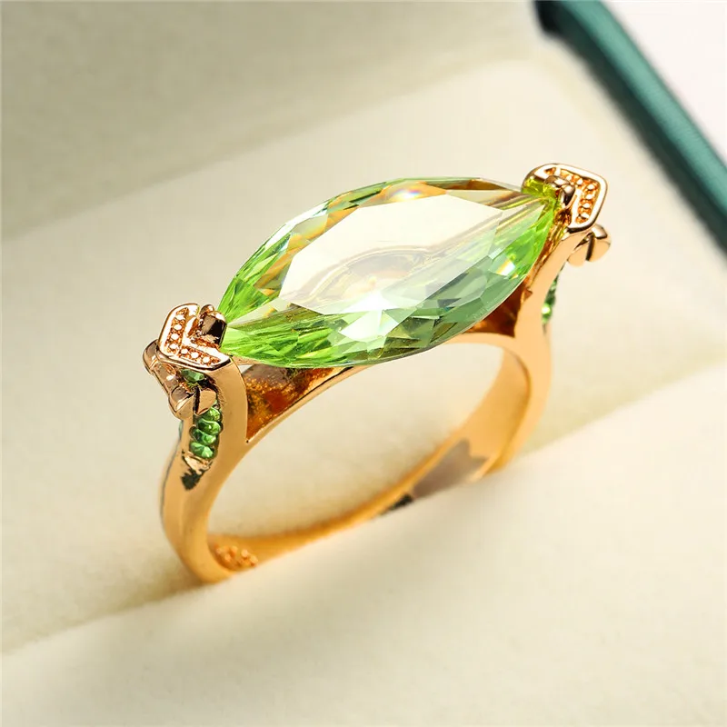 

Luxury Female Green Crystal Stone Ring Promise Yellow Gold Color Thin Engagement Ring Vintage Zircon Wedding Rings For Women