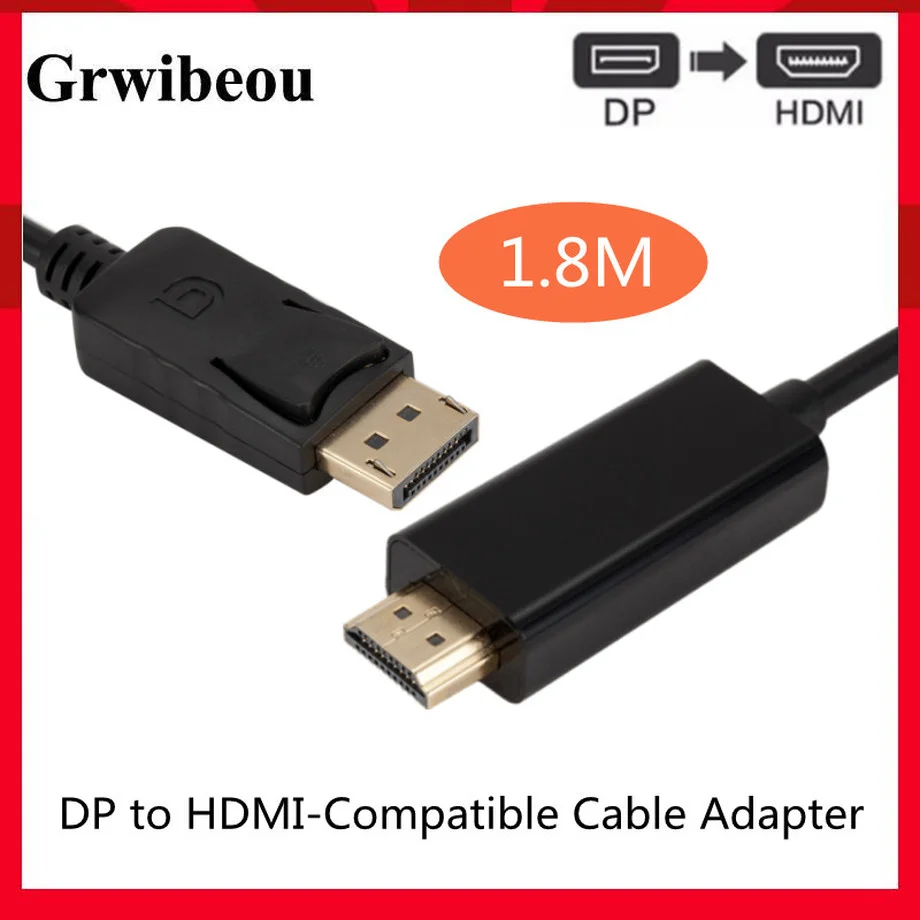 

GRWIBEOU Displayport DP to HDMI adapter converter cable 1.8M 6FT DisplayPort to HDMI, for laptop projector TV DP to HDMI adapter