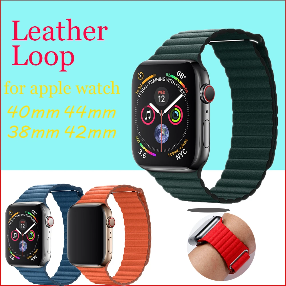 Ремешок из натуральной кожи для apple watch 4 5 полоса 44 мм 42 40 38 кожаный магнитный