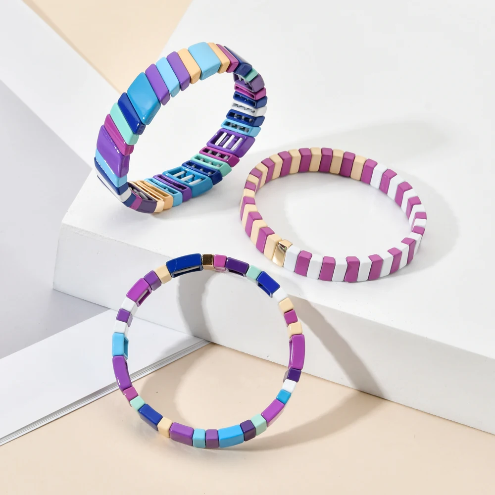 Новый милый цветной эмалированный Радужный Браслет с радужной плитой эластичный