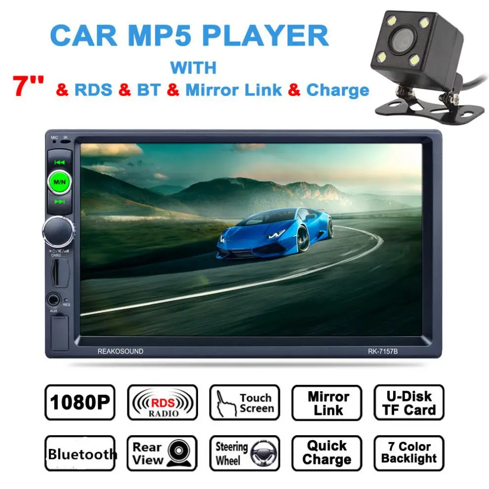 7 дюймов 2 DIN Bluetooth Авто стерео видео плеер HD сенсорный экран AM FM RDS радио Suppor USB