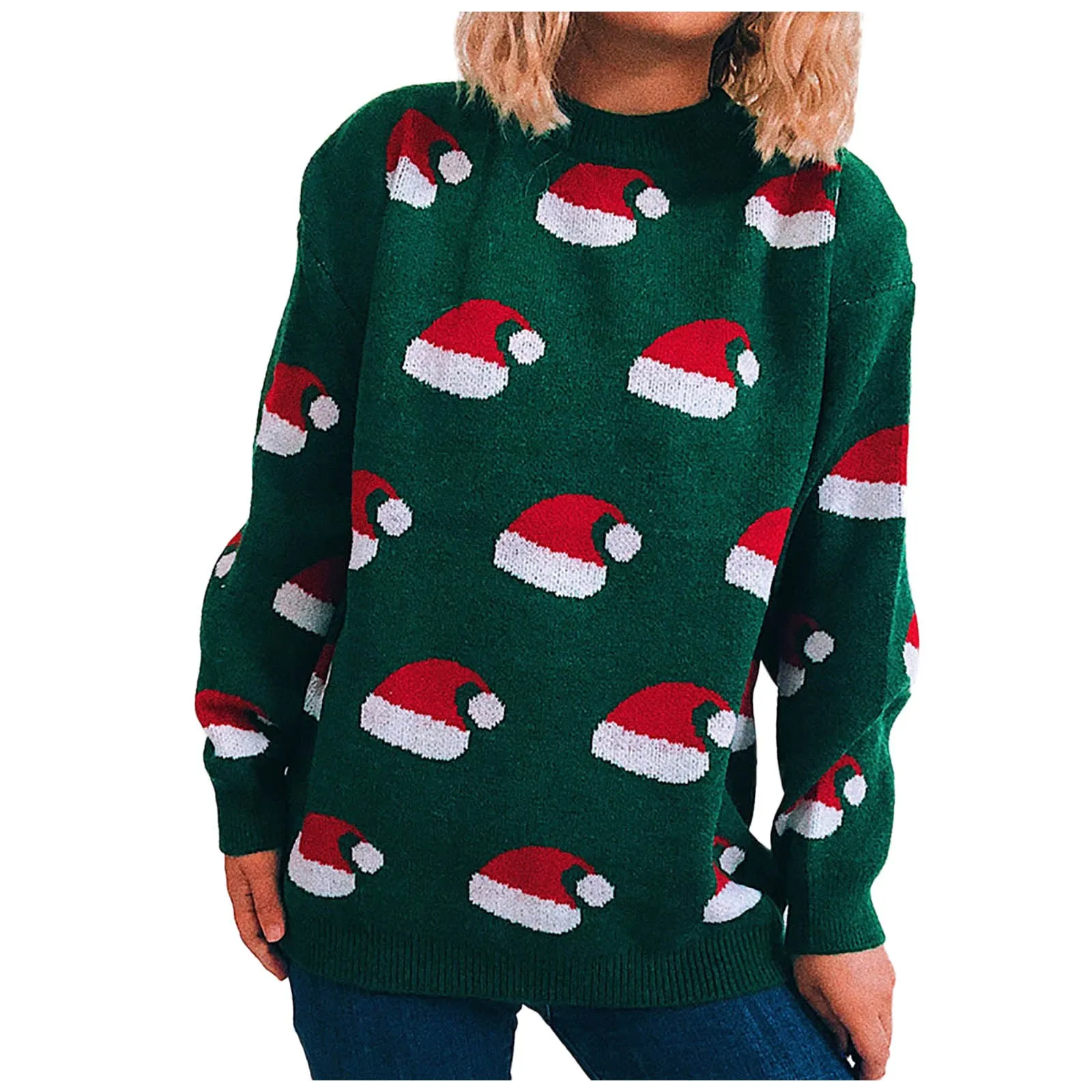 

Осенне-зимний женский Рождественский шерстяной вязаный модный Удобный женский свитер с круглым вырезом и длинным рукавом с принтом Водола...