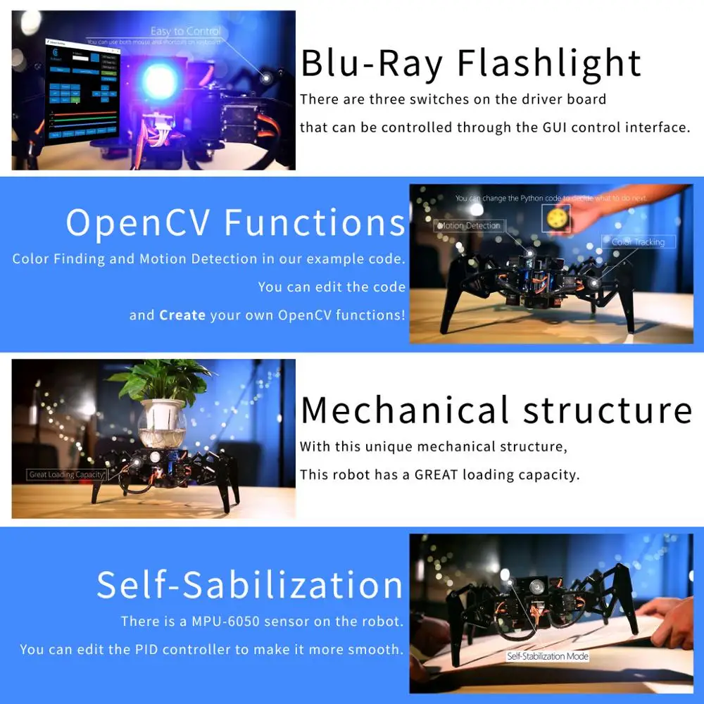 Adeept DarkPaw Bionic Quad ped Spider Robot Kit для Raspberry Pi 4/3 Model B +/B/2B робот ползания STEM отслеживание