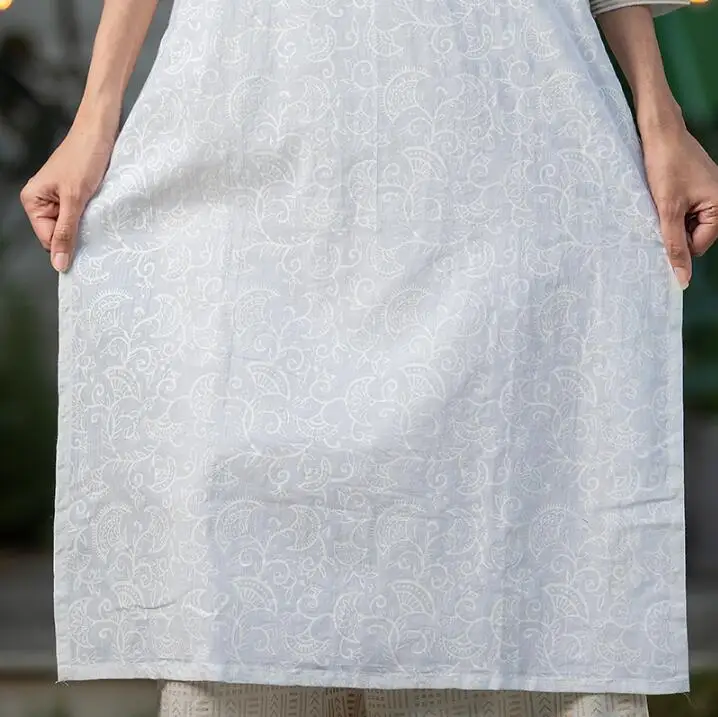 

2020 New Style Printing Dress India Fashion Woman Ethnic Styles Suits Cotton Kurtas White Lady Top+Pants