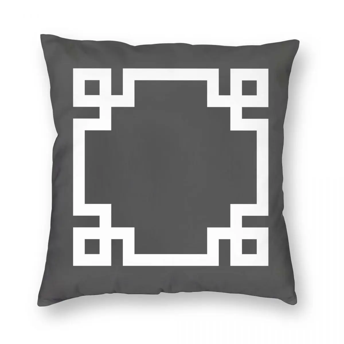 

Greek Key Charcoal Gray And White Square Pillowcase Polyester Pattern Zipper Decor Room Cushion Cover 45x45