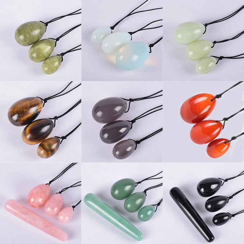 

Rose Quartz Yoni Egg Set Natural Jade Eggs Women Kegel Exerciser Vaginal Muscles Tightening Ball Massage Yoni Wand Jade Massager