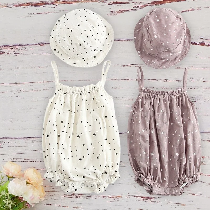 

Infant Cotton Kids Clothes Girls For Newborn Baby 2020 Summer Baby Outfit With Matched Cap Set Sleeveless Roupa Menina Infantil