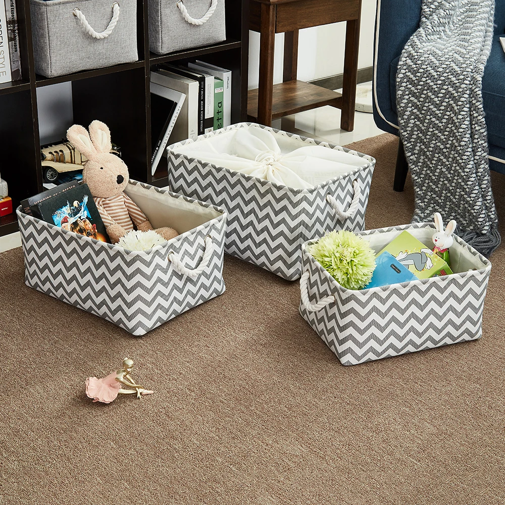 

3 PCS Folding X Large Size Laundry Cube Canvas Fabric Storage Baskets