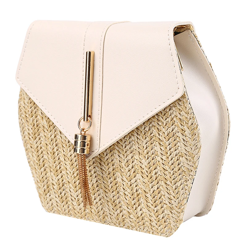 

Hexagon Mulit Style Straw+leather Handbag Women Summer Rattan Bag Handmade Woven Beach Circle Bohemia Shoulder Bag New Fashion