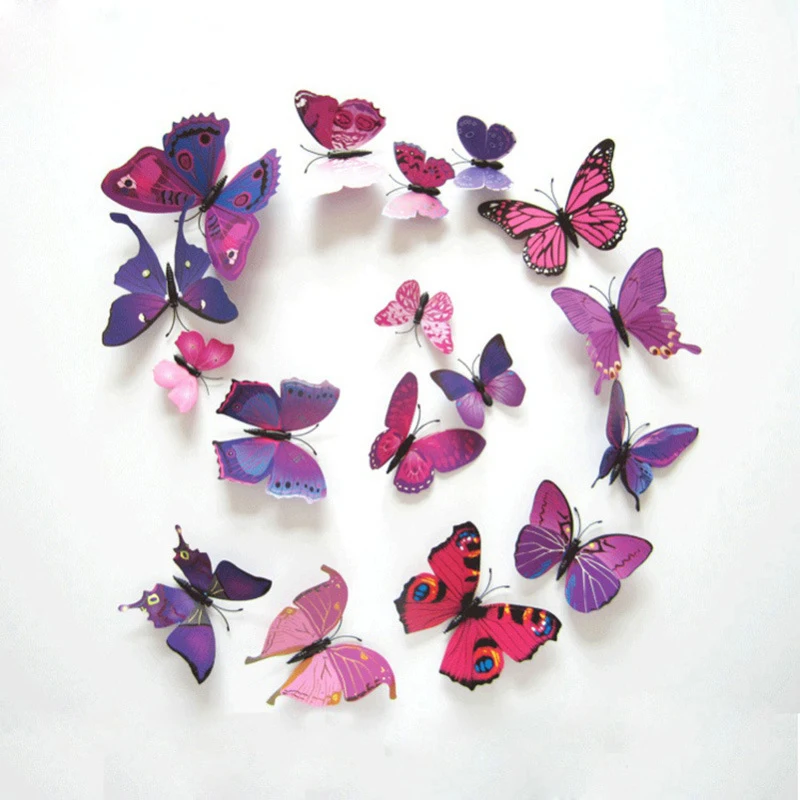 12 шт./лот ПВХ наклейки на стену бабочка домашний Декор 3D моделирование Buterfly