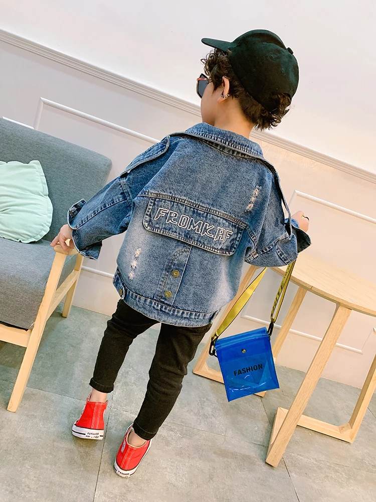 Hot Sale Boys Casual Denim Jacket 2021 Spring Leather Spliced Coat Kids Autumn New Leisure Children's Clothes Outerwear X77 |