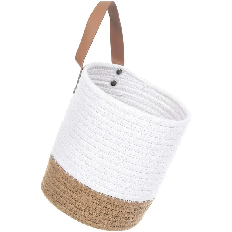 

Wall Hanging Basket,Cotton Rope Baskets with Handle Storage Bins for Door Closet,Woven Basket Organizer for Flower Plant