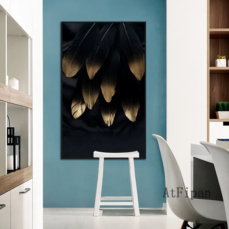 

Black Minimalist Poster With Gold Leaves Hiding In Dark Poster Canvas Painting Prints For Living Room Bedroom Decor