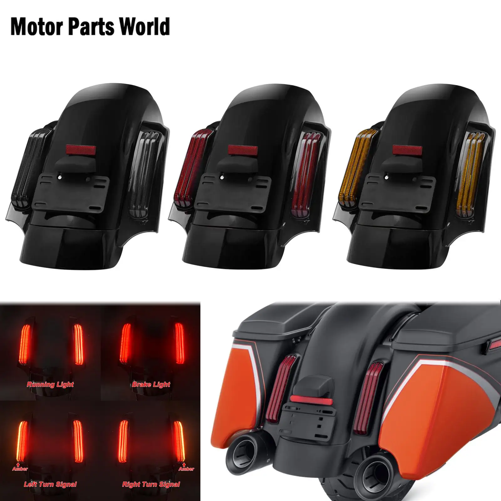 

Motorcycle LED Rear Fender System Smoke/Red/Amber Lens For Harley Touring 2014-2020 Electra Glide Road King Ultra Limited FLTRX