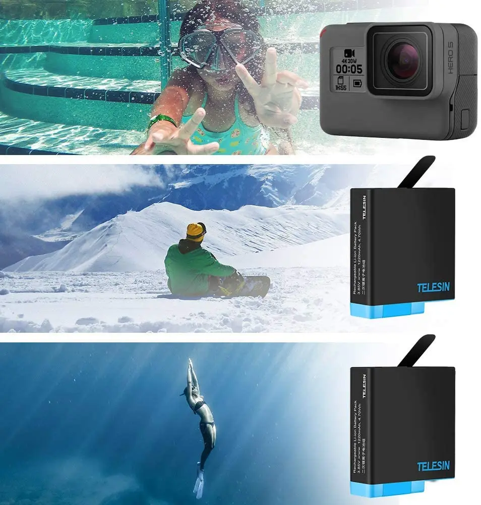 TELESIN Battery Charger Storage Box Set+Battery+Cable for Hero 8 7 6 5 Black Gopro Bateria Camera Accessories | Электроника