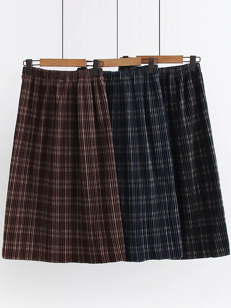 

Женская винтажная клетчатая юбка миди TIGENA, длинная Плиссированная трапециевидная юбка с высокой талией в японском стиле для студентов, осе...