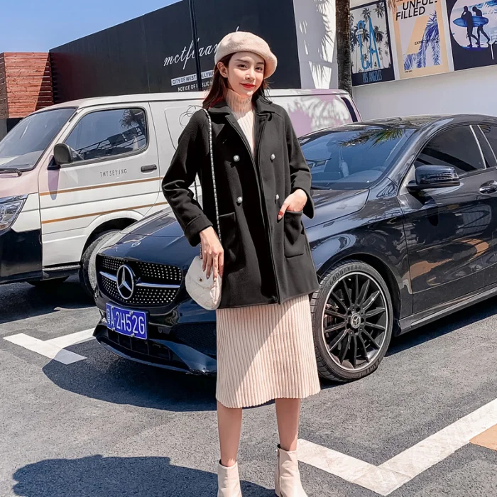 Шерстяное пальто с подкладкой в виде дракона и феникса красным жемчугом